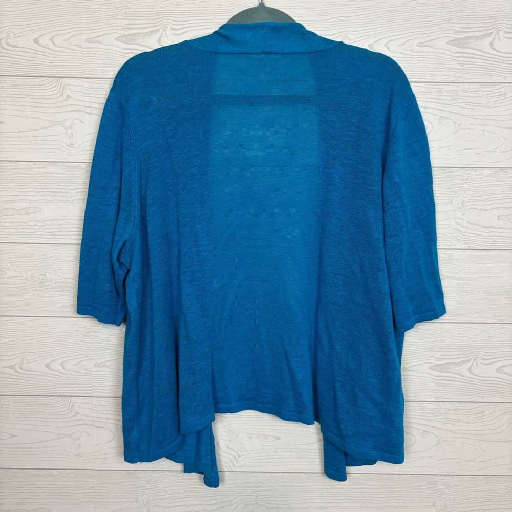 Eileen Fisher Blue Short Sleeve Cardigan Size 1X 100% Linen - Picture 6 of 8